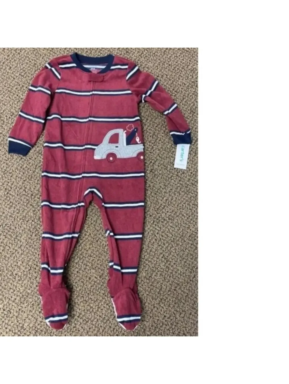 Carters 1 Pc Pajamas Boys 24 months Tow Truck Winter Long Sleeve Footed